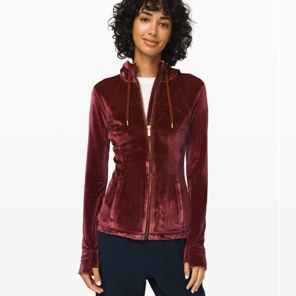 lululemon athletica Jackets & Blazers - Lululemon Define Zip Up Hooded Jacket Size 6 Garnet Gold Velour